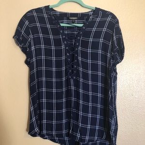 Retro Plaid Tee with Lace Up front